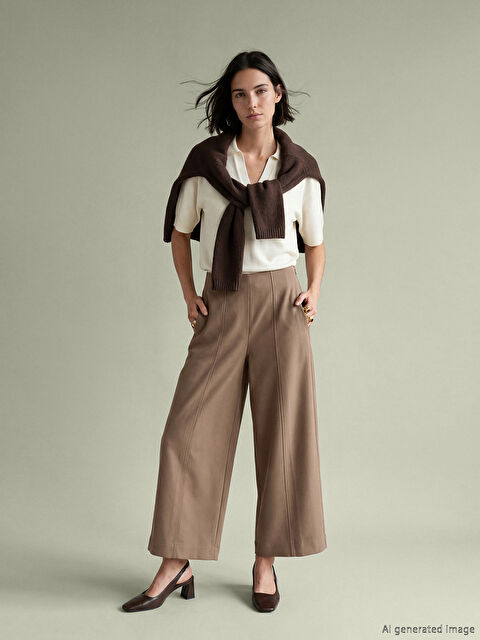 LCW Vision Beli Fermuarlı Geniş Paça Kadın Pantolon - S6MA22Z8-ZNS