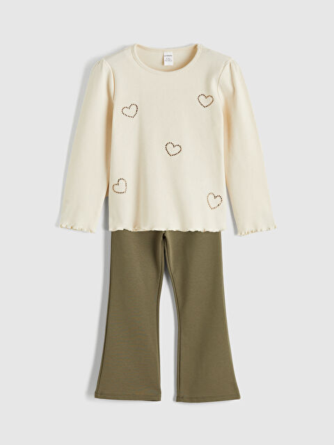 LCW Kids Kalp Baskılı Kız Çocuk Bluz ve Tayt Pantolon - S6MA35Z1-FRC