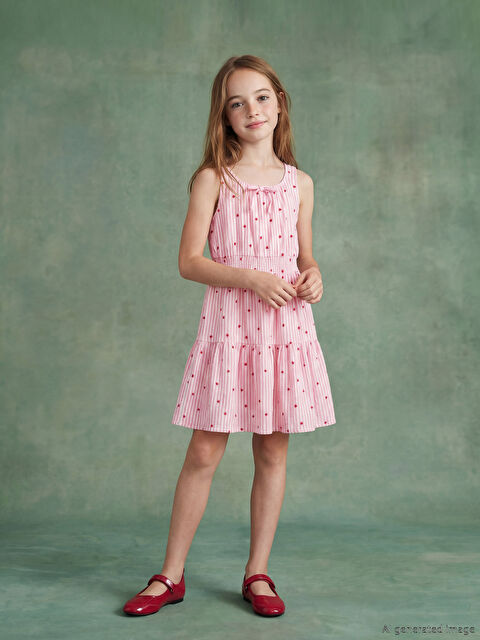 LCW Kids Kare Yaka Fiyonklu Kız Çocuk Elbise