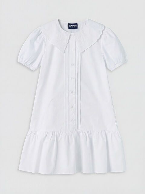 LCW Kids Bebe Yaka Nakışlı Kız Çocuk Poplin Elbise