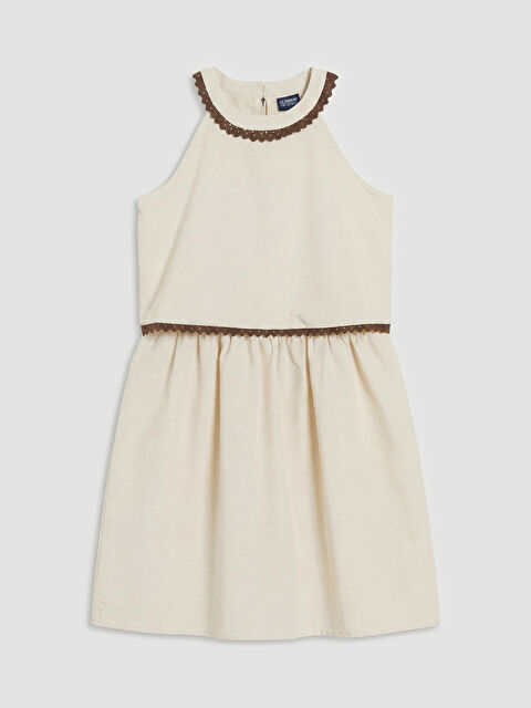 LCW Kids Halter Yaka Kız Çocuk Keten Karışımlı Elbise