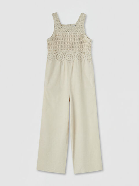 LCW Kids Dantel Detaylı Keten Karışımlı Kız Çocuk Tulum