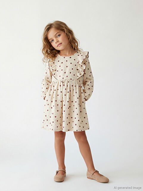 LCW Kids Bisiklet Yaka Çiçekli Kız Çocuk Elbise - S6MB07Z1-LRA