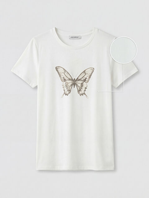 LCW EVERYDAY Bisiklet Yaka Kelebek Baskılı Kadın Tişört