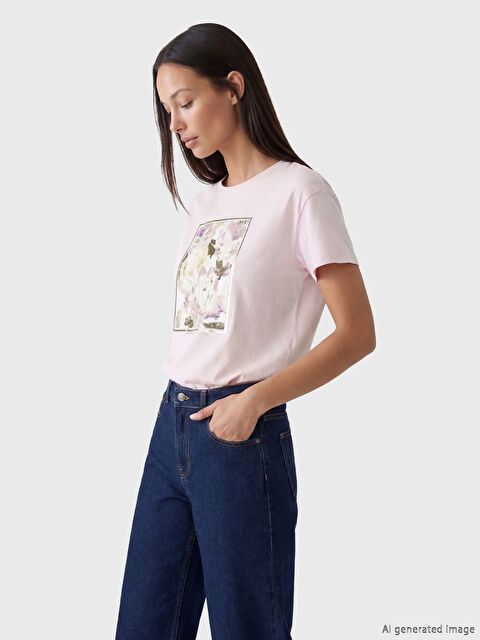 LCW EVERYDAY Bisiklet Yaka Baskılı Kadın Tişört