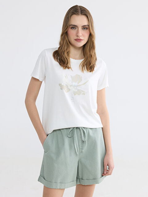 LCW EVERYDAY Bisiklet Yaka Çiçekli Kadın Tişört