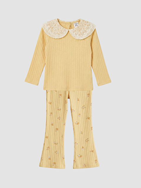 LCW Kids Çiçek Desenli Kız Çocuk Fitilli Bluz ve Tayt	 - S6MB24Z1-FUN