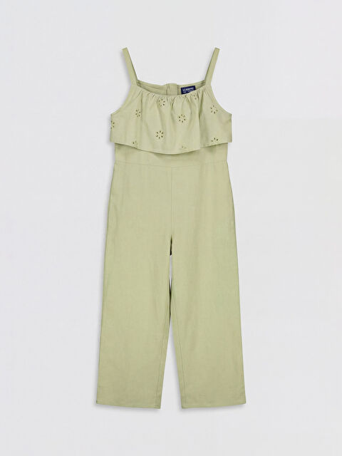 LCW Kids Keten Karışımlı Fisto Detaylı Kız Çocuk Salopet