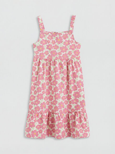 LCW Kids Kare Yaka Çiçekli Kız Çocuk Poplin Elbise - S6MB36Z4-LT4