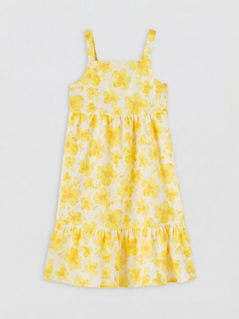 LCW Kids Kare Yaka Çiçekli Kız Çocuk Poplin Elbise