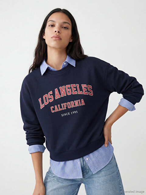 XSIDE Los Angeles Baskılı Kadın Kalın Sweatshirt - S6MB46Z8-ZEL