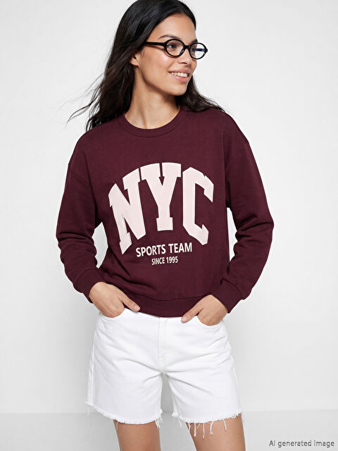 XSIDE NYC Baskılı Oversize Kadın Kalın Sweatshirt - S6MB54Z8-CWK