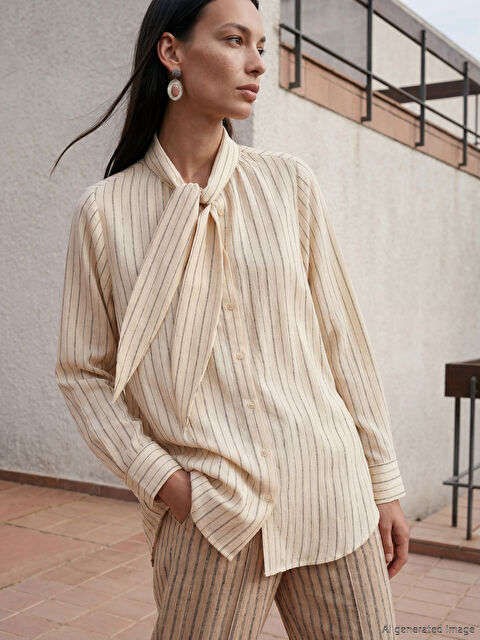 LCW STUDIO Çizgili Oversize Kadın Gömlek Tunik