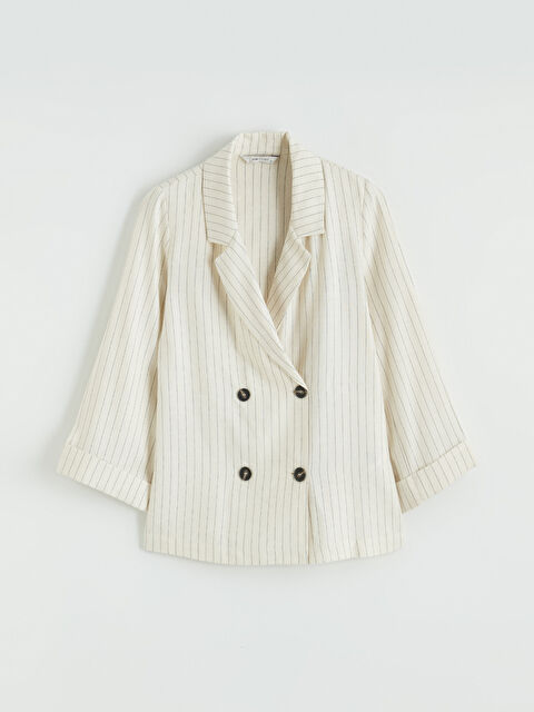 LCWAIKIKI Classic Kruvaze Yaka Keten Karışımlı Kadın Blazer Ceket - S6MC06Z8-LE8