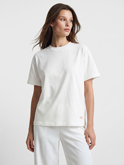 LCW Modest Bisiklet Yaka Baskılı Kadın Tişört