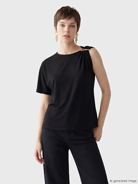 Soulife Metal Aplikeli Büzgülü Bluz