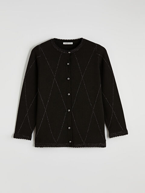 LCW Grace Bisiklet Yaka Baklava Desenli Kadın Triko Hırka - S6MD84Z8-CVL