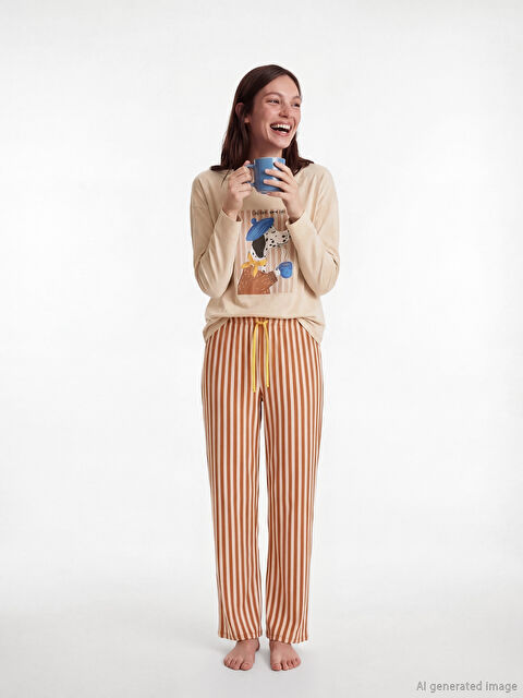 LCW DREAM Bisiklet Yaka Baskılı Kadın Pijama Takım - S6MD90Z8-LFC