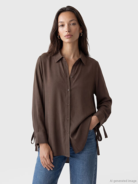 LCW STUDIO Keten Karışımlı Kadın Gömlek Tunik - S6ME05Z8-1FY