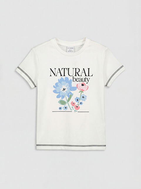 LCW ECO Bisiklet Yaka Çiçek Baskılı Kız Çocuk Tişört - S6ME19Z4-ZUY