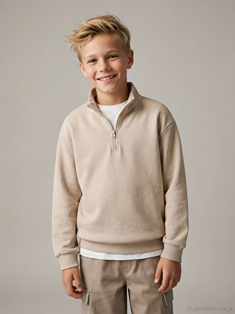 LCW Kids Dik Yaka Yarım Fermuarlı Erkek Çocuk Sweatshirt - S6MG11Z4-4WK