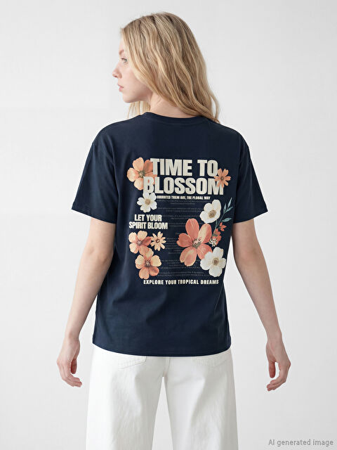 XSIDE Bisiklet Yaka Baskılı Kadın Tişört - S6MG14Z8-2D8