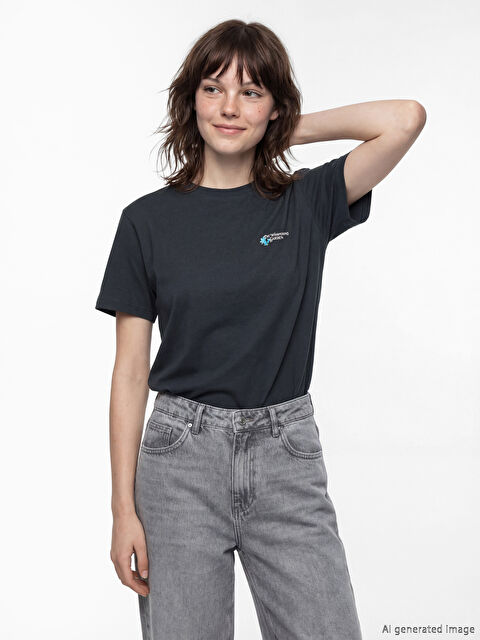 XSIDE Bisiklet Yaka Baskılı Kadın Tişört - S6MG43Z8-E93