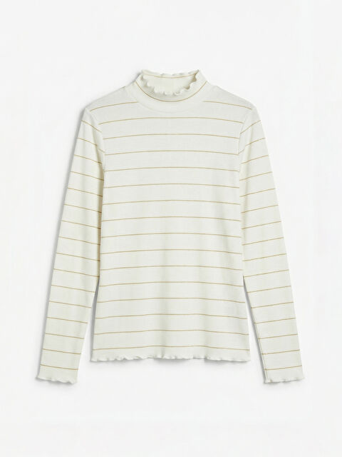 LCW Modest Fırfırlı Dik Yaka Çizgili Kadın Body - S6MH55Z8-LKK