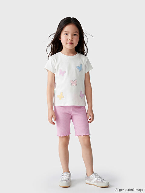 LCW Kids Taşlı Kız Çocuk Fitilli Tişört ve Tayt