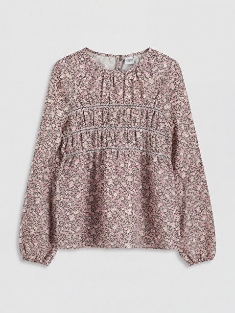 LCW Kids Bisiklet Yaka Çiçek Baskılı Kız Çocuk Bluz - S6MH71Z4-LQY