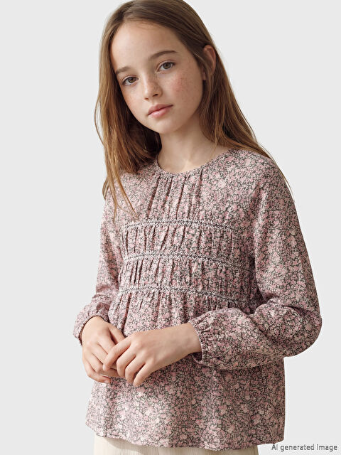 LCW Kids Bisiklet Yaka Çiçek Baskılı Kız Çocuk Bluz