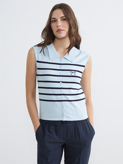 LCW Comfort Поло жағалы жолақты әйелдер трикотаж жилеті