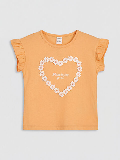 LCW Kids Bisiklet Yaka Nakışlı Kız Çocuk Tişört - S6MI45Z1-G3D