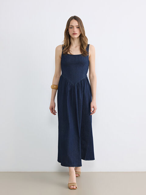 LCW Vision U Yaka Büzgülü Belden Oturtmalı Jean Elbise - S6MI84Z8-309