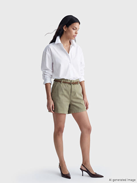 LCW Jeans Beli Kemerli Loose Fit Kadın Jean Şort