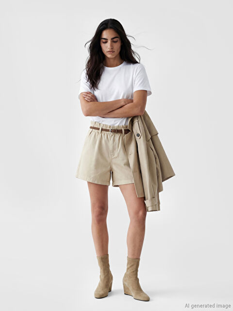 LCW Jeans Beli Kemerli Paperbag Kadın Jean Şort