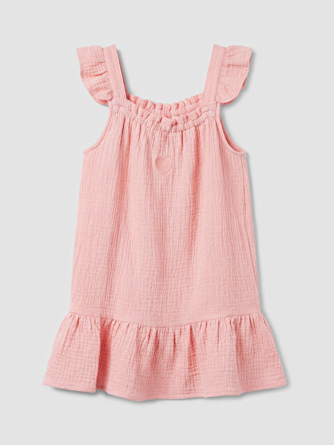 LCW Kids Kare Yaka Nakışlı Kız Çocuk Müslin Elbise