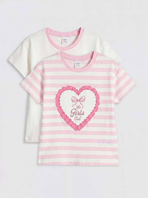 LCW baby Bisiklet Yaka Baskılı Kız Çocuk Tişört 2'li