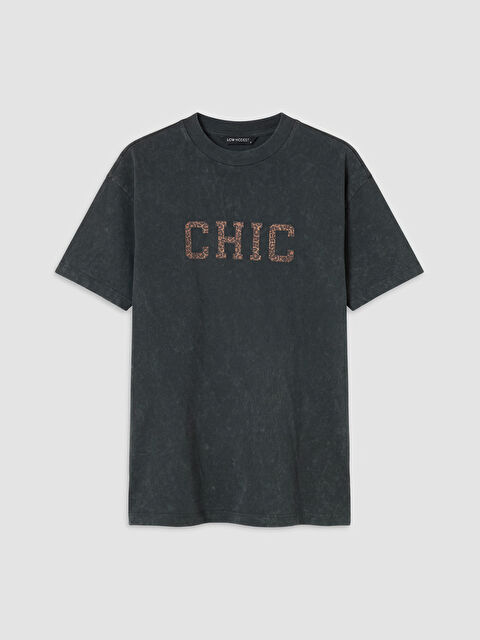 LCW Modest Bisiklet Yaka Baskılı Kadın Tişört