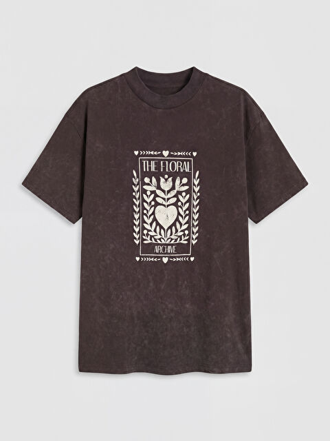 LCW Modest Bisiklet Yaka Baskılı Kadın Tişört