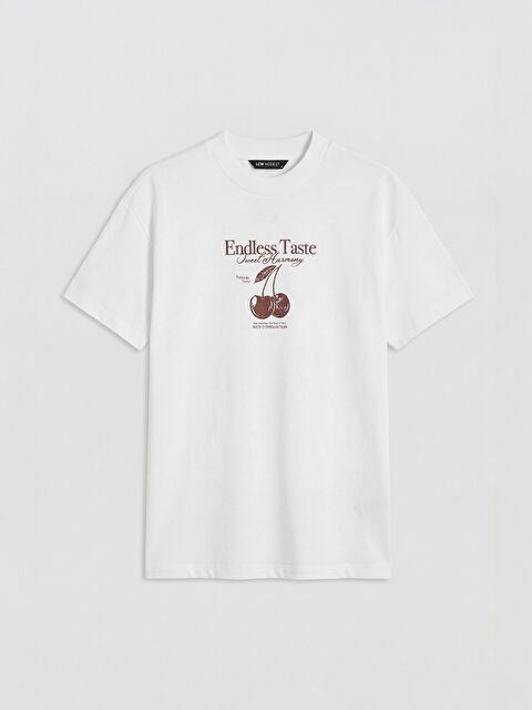 LCW Modest Bisiklet Yaka Baskılı Kadın Tişört