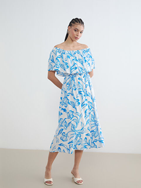 LCW Vision Slash Neck Patterned A-Line Dress - S6MJ72Z8-LQQ