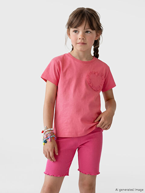 LCW Kids Bisiklet Yaka Nakışlı Kız Çocuk Tişört	 - S6MJ91Z1-GZ6