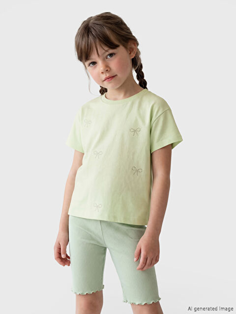 LCW Kids Fiyonk Baskılı Taşlı Kız Çocuk Tişört - S6MJ97Z1-FPQ