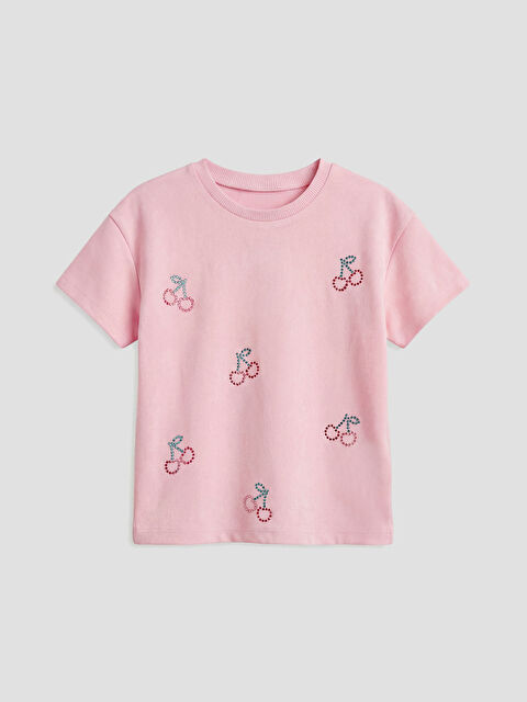 LCW Kids Fiyonk Baskılı Taşlı Kız Çocuk Tişört