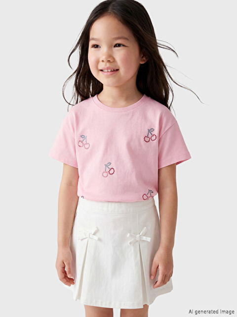 LCW Kids Fiyonk Baskılı Taşlı Kız Çocuk Tişört