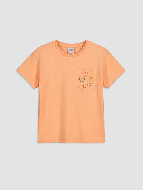 LCW Kids Bisiklet Yaka Nakışlı Kız Çocuk Tişört