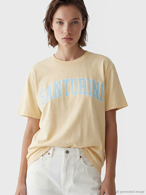 LCW Vision Santorini Baskılı Oversize Kadın Tişört