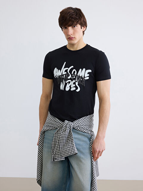 XSIDE Bisiklet Yaka New York Baskılı Erkek Tişört - S6ML47Z8-CVL