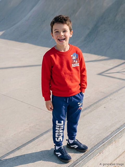 LCW Kids Sonic Baskılı Erkek Çocuk Kalın Sweatshirt ve Eşofman Altı